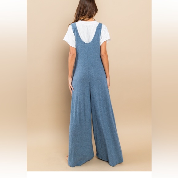 36 Brushed Ribbed Knit Knot Strap Wide Leg Jumpsuit - Picture 5 of 5